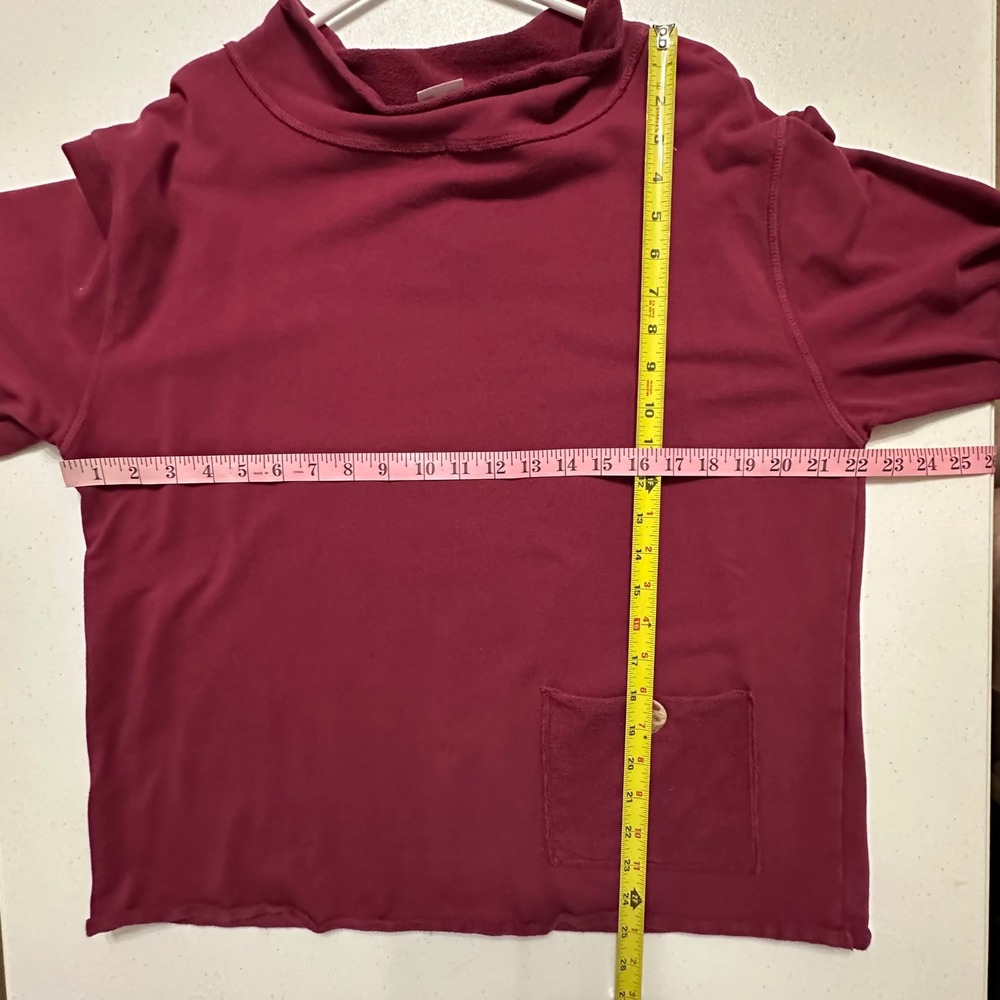 CMC Mock Neck Long Sleeve Top Cotton Blend Pocket Detail Burgundy Boho Casual L - Picture 6 of 6